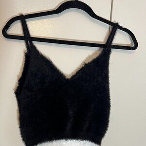 For Love & Lemons Fiona top, fuzzy black crop -- size L